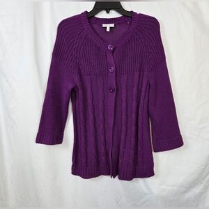 Fashion Bug Womens Purple 3/4 Sleeve Y2K Button Front Retro Knit Cardigan Medium